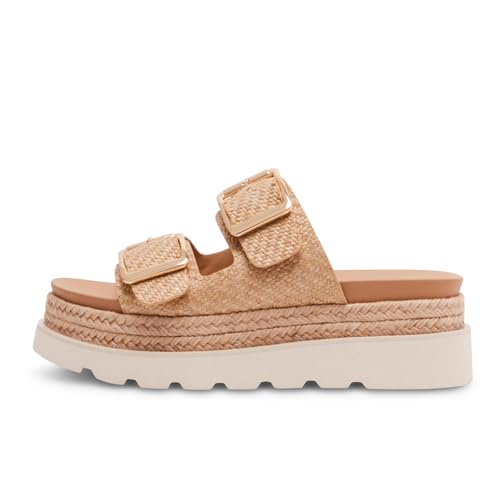 Image of DOEYG Platform Sandals for Women Summer Beach Raffia Slide Sandals Comfortable Casual Woven Straw Sandal with Buckle