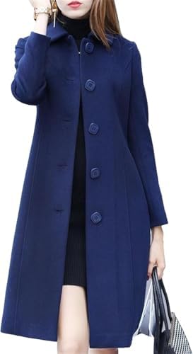 Mulheres elegante único peito longo mistura de lã Overcoat outono...