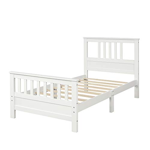 Merax Solid Wood Bed Frame With Headboard And Footboard/No Box Spring Needed/Easy Assembly For Kids Platform, White(Twin) #TOP3