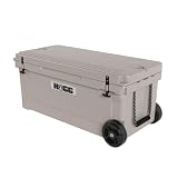 Large Cooler with Wheels - 110qt Dune Kiss, Ice Chest with Wheels, Wheeled Cooler, Insulated Ice Chest, Dry Storage for Camping and Fishing, Birthday Gifts for Men