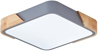 Modern LED Ceiling Light Fixture, Dimmable Cool White 6500K, Minimalist Black Wood Flush Mount, Square Design for Bedroom & Hallway (15.74 Inches)