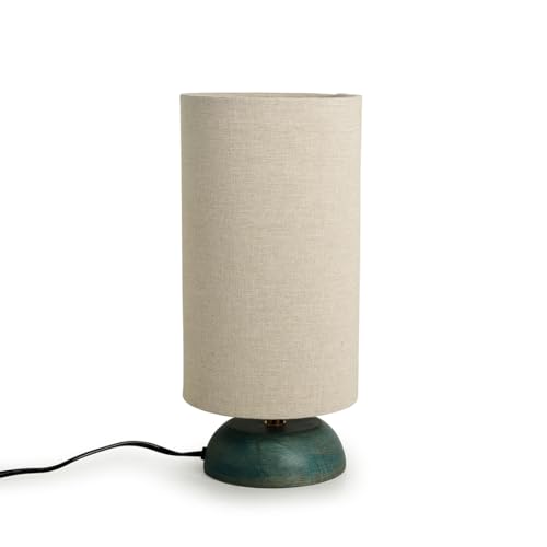 Image of ExclusiveLane 'Faraday' Wooden LED Table Lamp For Living Room Bedroom Bedside Lamp (13 Inch, Wood, Turquoise, Without Bulb, Pack Of 1) |Bedside Side Table Lamps For Home Decoration Office Side Lamp