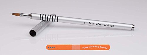 3D Nail Art Brush for Acrylic Powder (5 Pure Color) + 1 E.B.S TM purse size emery boards.