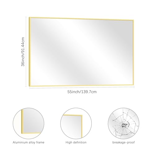 Image of COFENY 36x55inch Bathroom Mirror, Gold Rectangle Mirror with Thin Metal Frame, Large Rectangular Wall Mirror for Bathroom, Living Room, Hair Salon, Big Farmhouse Mirror Hang Horizontal /Vertical