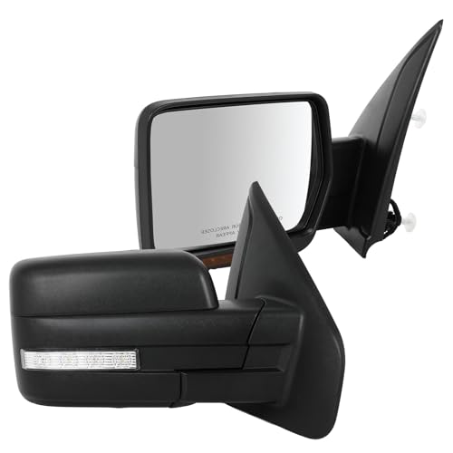 FEIPARTS Towing Mirrors Fit for 2004-2014 for Ford for F150 Pickup Truck Power Adjusted Heated Turn Signal Light Puddle Light with Black Cap Housing Manual Folding A Pair