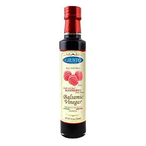 Giusto SaporeAll Natural Raspberry Balsamic Vinegar of Modena - Made with Real Fruit Puree - Imported from Italy and Family Owned - 8.5oz each - 6 Pack