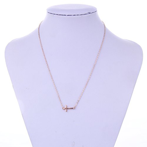 Huan Xun Trending Sideways Cross Necklace Rose Gold Plated Fashion Choker #TOP2