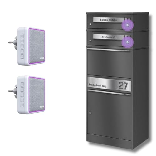 Metzler Briefkasten 2 Parteien mit Paketfach & Funkklingel, Paketbox draussen groß mit Klingel & 2X Steckdosen-Funk-Empfänger, 2er Paketbriefkasten personalisiert in Grauauminium RAL9007 | Bispo Funk Metzler Briefkasten 2 Parteien mit Paketfach & Funkklingel, Paketbox draussen groß mit Klingel & 2X Steckdosen-Funk-Empfänger, 2er Paketbriefkasten personalisiert in Grauauminium RAL9007 | Bispo Funk