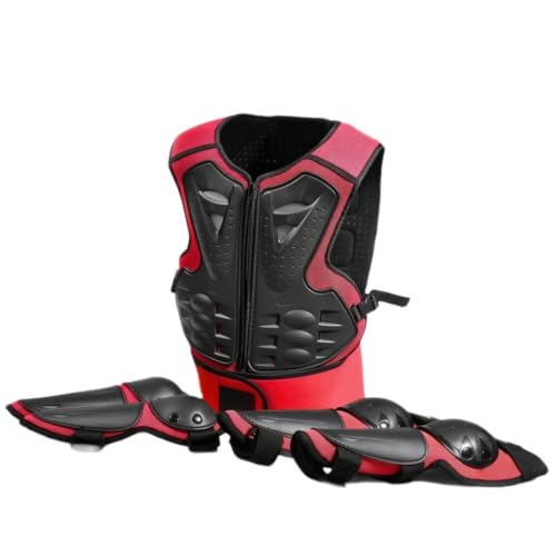 KESOTO Juego Protectores para Niños con Carreras Compuesto por Protector y Rodilleras con Estructura Tridimensional Adaptable al Cuerpo Cierres, Rojo