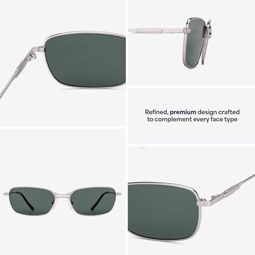 Image of Vincent Chase By Lenskart | Silver Green Solid Full Rim Rectangular | Branded and Stylish Sunglasses | 100% UV Protected | Men & Women | Large | VC S17531