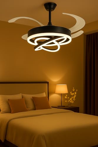 Image of TRIXY Chandeliers Crystal Pendant Lights Hanging Lamps Ceiling Lights Jhoomar for Home & Decor | Jhumar for Living Room, Bedroom, Hall, Balcony, Dining, Offices & Hotels (Fan Chandelier-Black)
