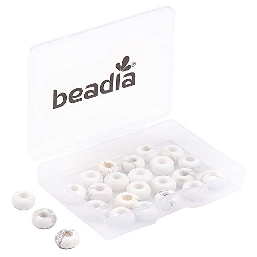 BEADIA Piedras redondas de howlita blanca natural con agujero grande (4 mm), cuentas semipreciosas sueltas para hacer joyas, 10 mm x 4 mm, 24 piezas