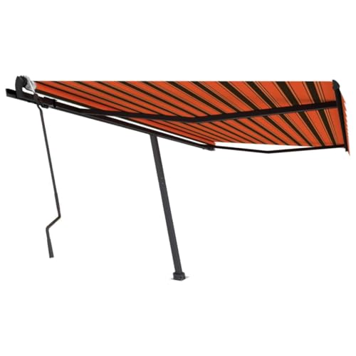 vidaXL Freestanding Manual Retractable Awning Folding Arm Manual Retractable Awning Patio Outdoor Garden Balcony 400x300 cm Orange/Brown