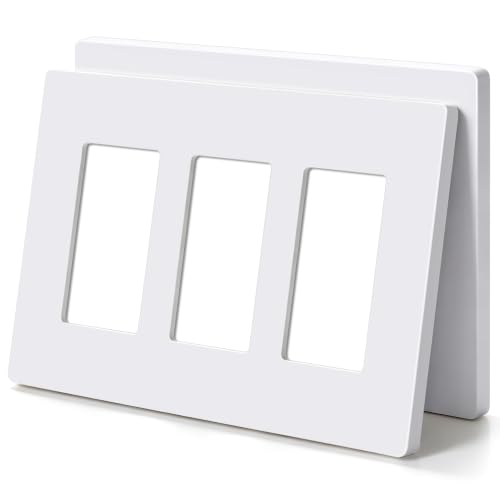 CML 3-Gang Screwless Decorator Wall Plate, 2 Pack Light Switch Covers, Outlet Receptacle Cover, Hidden Screw Smooth Face, Impact Resistant, Standard Size 4.68”X 6.54”, Glossy White