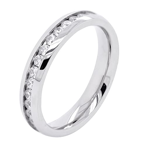 Flamereflection 4Mm Stainless Steel Eternity Round Cubic Zirconia Unisex Engagement Wedding Band Ring Size 9 #TOP23