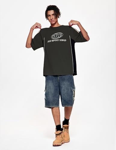 Vamtac Oversized T Shirt Classic Vintage 90s Contrast Color Graphic Tees Streetwear Racing Speedway Tops Unisex