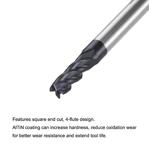 Image of uxcell Square Nose End Mill, 3.5mm Tip Dia Solid Carbide AlTiN Coated CNC Router Bits 4 Flute Spiral Milling Cutter HRC45 with 4mm Shank 50mm (2-inch) Length