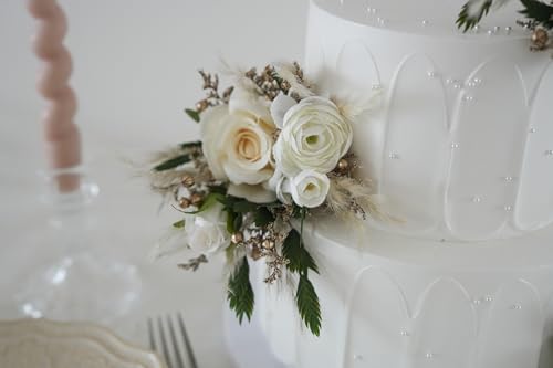 Set de toppers para pastel de boda con flores secas miniatura 6
