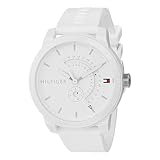 Tommy Hilfiger Reloj Analógico de Cuarzo para Hombre - Esfera Blanca, Correa de Silicona Blanca, Funciones de Día & Fecha, Caja de 44 mm, Resistente al Agua 3ATM - 1791481