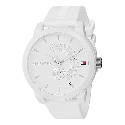 Tommy Hilfiger Orologio Analogico al Quarzo da Uomo - Quadrante Bianco, Cinturino in Silicone Bianco, Funzioni Giorno & Data, Cassa da 44 mm, Resistente all'acqua 3ATM - 1791481