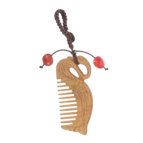 FONDOTIN ?檀木小巧携帯用ヘアデタングラー櫛 ペンダント付きスリングコーム 女性向け耐久性木製櫛 車飾り兼用