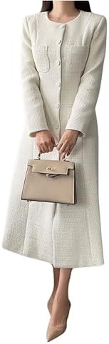CHARTOU Women Tweed Dress Long Sleeve Single Breast Elegant Lady Long Tweed Blazer Dress image 5