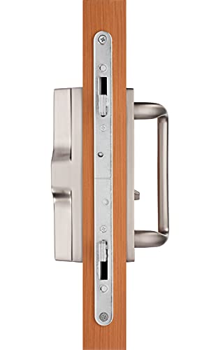 Rockwell Security Euro Charlotte Patio Sliding Door Handle Brushed Nickel Finish Fits 1-3/4 Inch Thick Doors With 3-15/16 Inch Screw Holes With 3 Or 4 Holes #TOP2