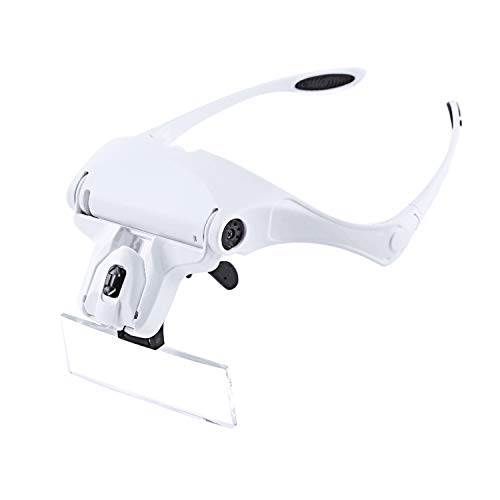 DECDEAL Lupa de 5 lentes 1.0X-3.5X Tiara de aumento de óculos com 2 luzes LED Lupa multifuncional Lu