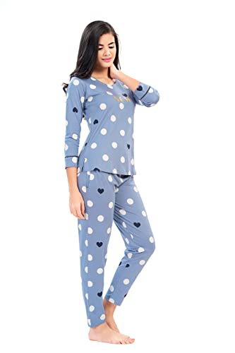 Image of LOTIK Women's Cotton Smile Printed Top & Payjama Full Sleeve Loungewear Night Suit Set