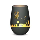 Gravur-Max Windlicht mit 360° Gravur Skyline Sylt Deko Glaslicht als tolles Geschenk mit Einer hochwertigen Lasergravur zu jedem Anlass in der Farbe Schwarz/Silber