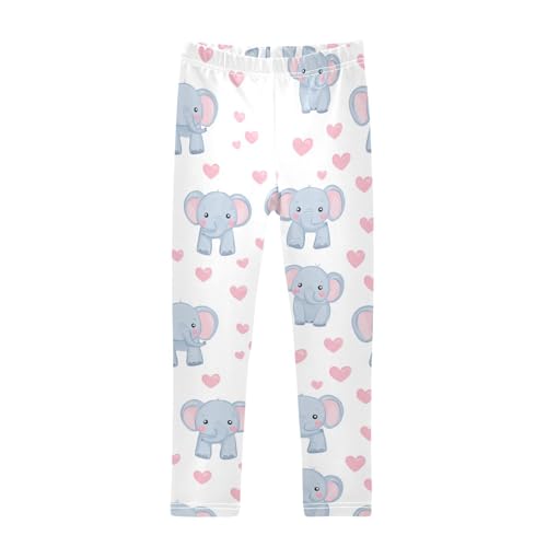 Wusikd Cute Elephants Girls' Leggings Toddler Doodles Hearts Pink Kids Yoga Pants Dance Active Tights 4T