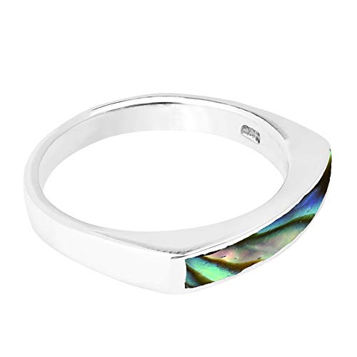 AeraVida Rectangular Bar Abalone Shell Inlay .925 Sterling Silver Ring | Classic Wedding Rings For Women | Casual Comfort Fit Silver Rings for Women | Gift for Daughter | Sterling Silver Rings Sizes (5-10)3