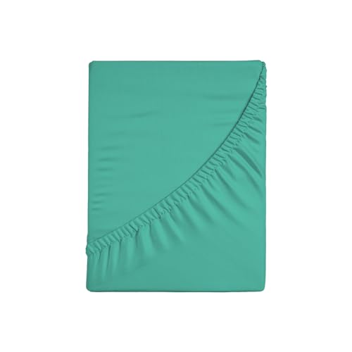 Zer0bed, Sábana Bajera Ajustable Cuadrada y Media, Color Liso, 100% algodón, ángulo Maxi, 30 cm, 1 Plaza y Media, Color Verde Agua, 130 x 200 cm