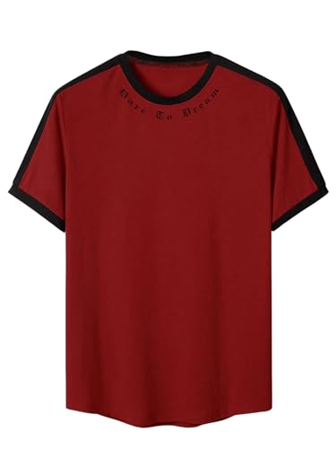 Soly Hux Men'S Crown Letter Print Striped Trim Tee Tops Short Sleeve Crew Neck Summer T Shirt Red And Black M thumb #1
