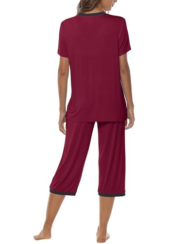 Image of JINSHI Women's Pajamas Set Short Sleeve Top and Capri Pants Lightweight Sleepwear Comfy Pjs Lounge Set with Pockets
