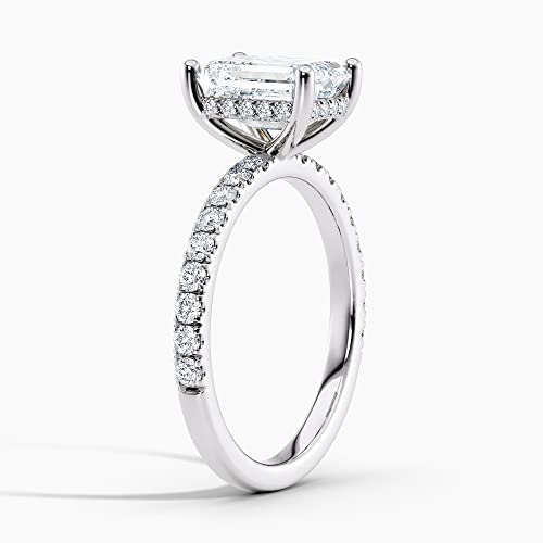 Diamond Wish IGI Certified 1 to 2 1/5 Carat Emerald Cut Lab Grown Diamond Hidden Ribbon Halo Engagement Ring for Women in 14k Gold w Side Stones (I-J, VS-SI, cttw) Promise Wedding Ring Size 4 to 93