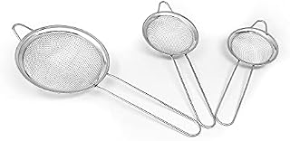 Tea Strainers Set Fine Mesh Sieve with Long Handle Kitchen Colander Filter No Sharp Edges Small Medium Large Sizes for Tea Coffee Powder (3 x Stainless Steel Strainers)