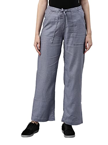 Image of GO COLORS Solid Linen Cargo Pants for Women | Full Length, Mid Rise, Side Pockets