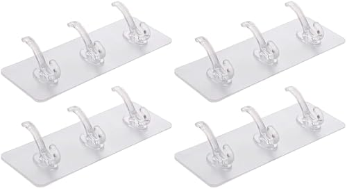 Image of 2 PCS Strong Adhesive Wall Stick Hook 3 in 1 Row Hooks Without Drilling Waterproof Oilproof Seamless Invisible Multifunctional Wall Hanger for Kitchen Bathroom Home