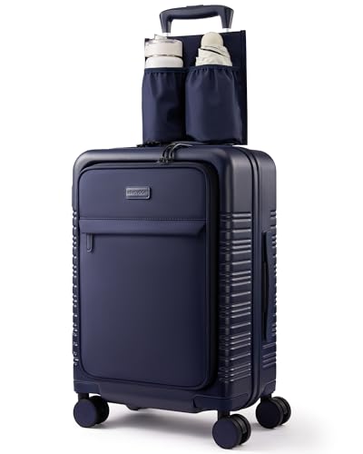 LOVEVOOK Carry On Luggage 22x14x9 Airline Approved with Detachable Pouch, 21 Inch Hardside Suitcases with Spinner Wheels, Lightweight Carry-on Luggage with TSA Lock for Women Men, 2PCS, Navy