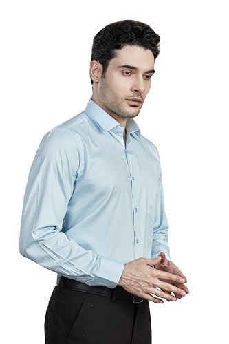 Image of Men's Solid Formal Shirt | Regular Fit |100% Pure Cotton Satin | Classic Collar | Full Sleave