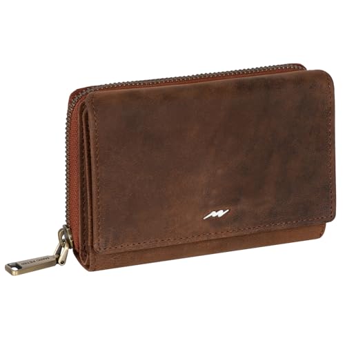 Marc Peter® Damen Geldbeutel Leder RFID Geldbörse Sarah, Groß Portemonnaie für Damen Ledergeldbörse mit Reißverschluss in Geschenkbox Echtleder Vintage Braun