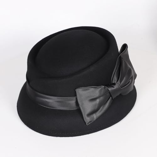Sombrero vintage de lana para mujer con lazo de raso miniatura 6