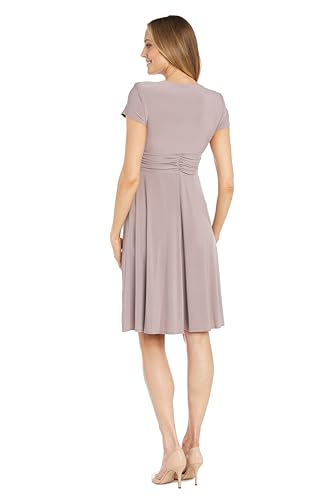 Image of R&M Richards Women's Cascade Wrap Dress with V-Neck & O-Ring Rhinestone Buckle, Work to Weekend Short Sleeve Flowy Silhouette