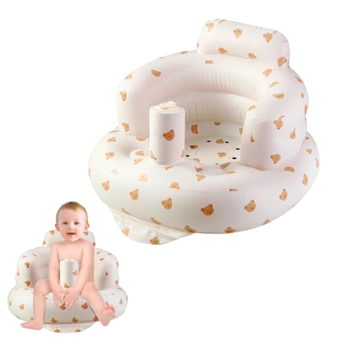 PandaEar Siège Bébé Gonflable, Chaise Gonflable pour Bébé avec Pompe à Air Intégrée pour Bébés de 3 Mois+, Siège d&rsquo;Apprentissage pour S&rsquo;Asseoir, Modèle Ours