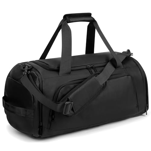 Gym Bags for Men and Women Sport Duffle Bag for Travel Carry on Duffel Bag with Shoe Compartment Dry and Wet Separation 35L Black（Upgrades）