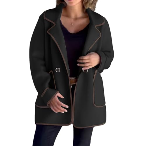 Mmoneyake Womens Cropped Wool Jacket Lightweight Short Pea Coat Embroidered Contrast Trims Blazer Jackets Cardigan Outwear2