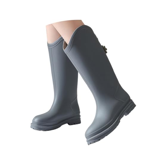 Botas de lluvia para mujer, antideslizantes, cómodas, ligeras, largas hasta la pantorrilla, para senderismo, camping, uso diario, gris, 36 EU