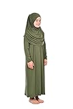 One-Piece Muslim Dress for Girls Long Sleeve Islamic Prayer Dress with Head Scarf for Muslim Girls Jilbab Hijab Muslim Girls Fashion Abayas Size : 8-12 Years Old Color: Green