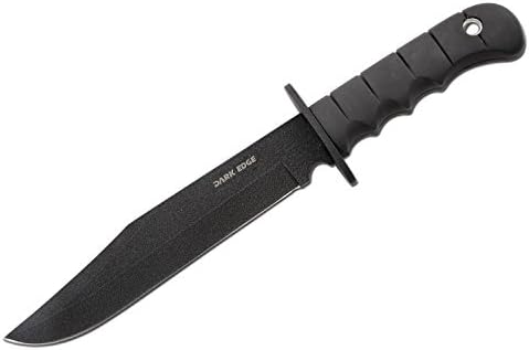 Dark Edge Fixed Blade Survival Knife, Fixed Blade Tactical Knife for Hunting and Camping, Black Nylon Sheath Included, 14 Inch Overall, Black - DE2011